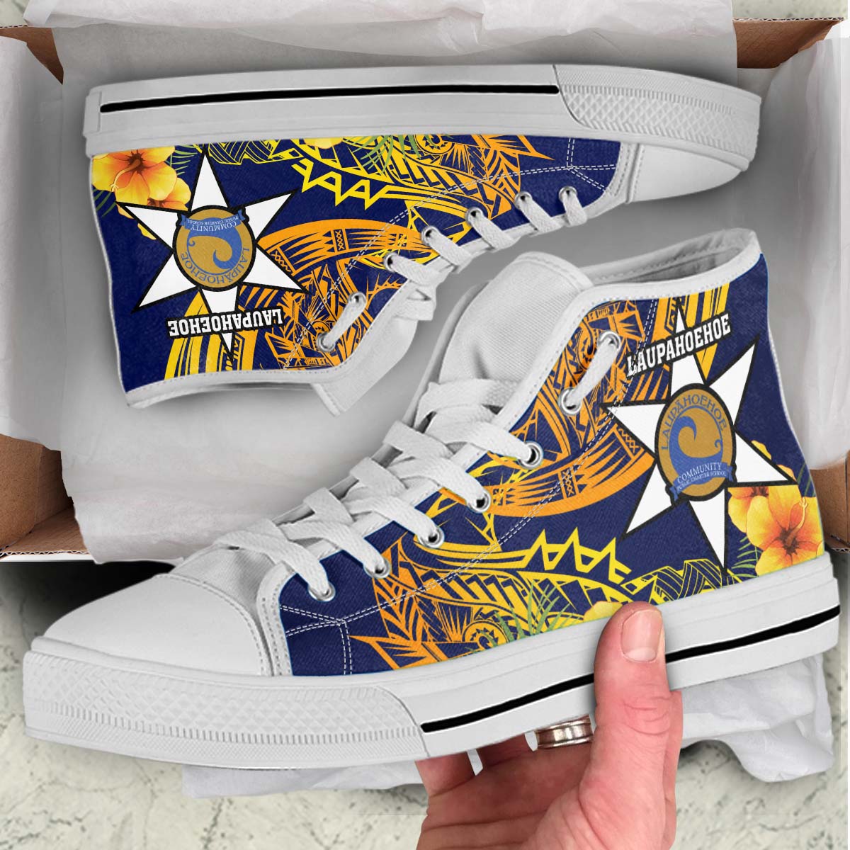 Hawaii High Top Shoes - Laupahoehoe Community Public Charter School Polynesian Pattern