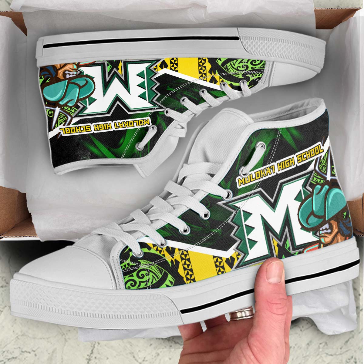 Hawaii High Top Shoes - Moloka��i High School Polynesian Tribal Pattern