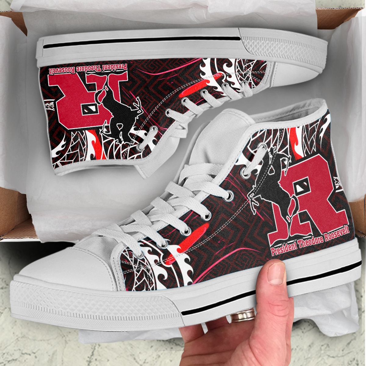 Hawaii High Top Shoes - President Theodore Roosevelt High School Polynesian Pattern