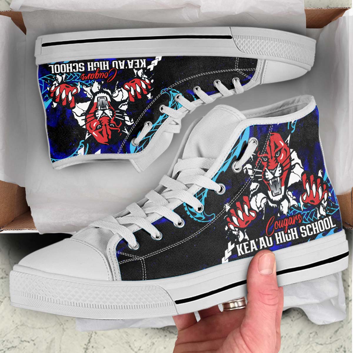 Hawaii High Top Shoes - Keaʻau High School Polynesian Tribal Pattern Art
