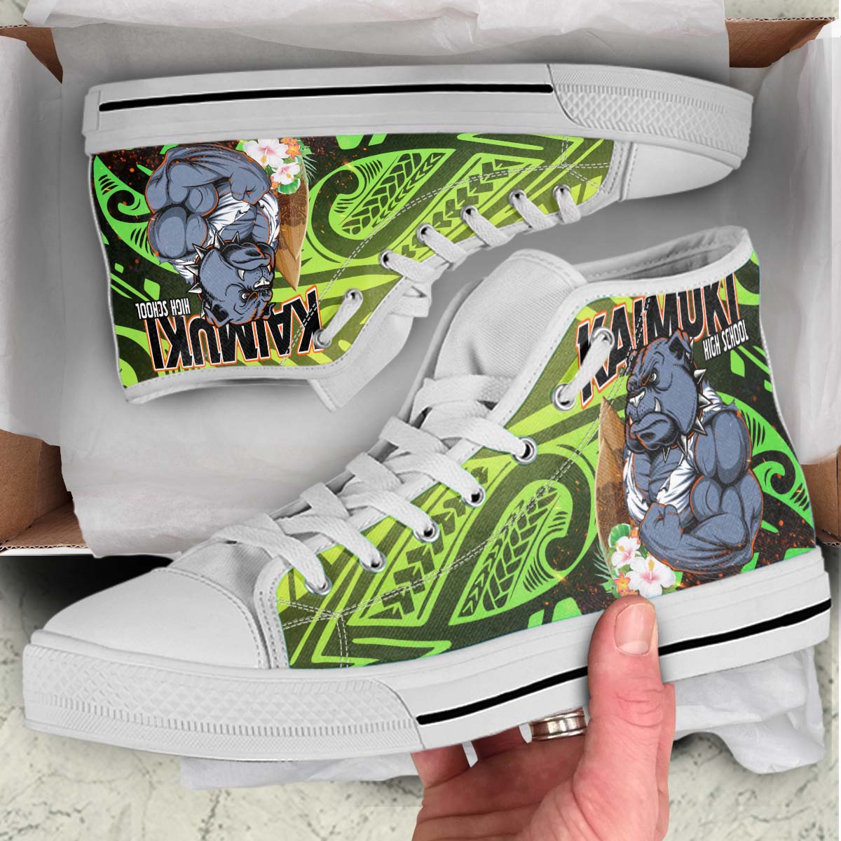 Hawaii High Top Shoes - Kaimuki High School Polynesian Tribal Pattern
