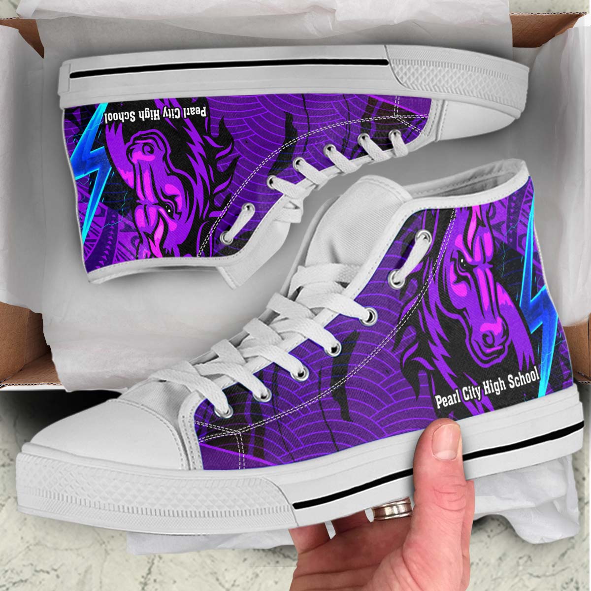 Hawaii High Top Shoes - Pearl City High School Polynesian Pattern