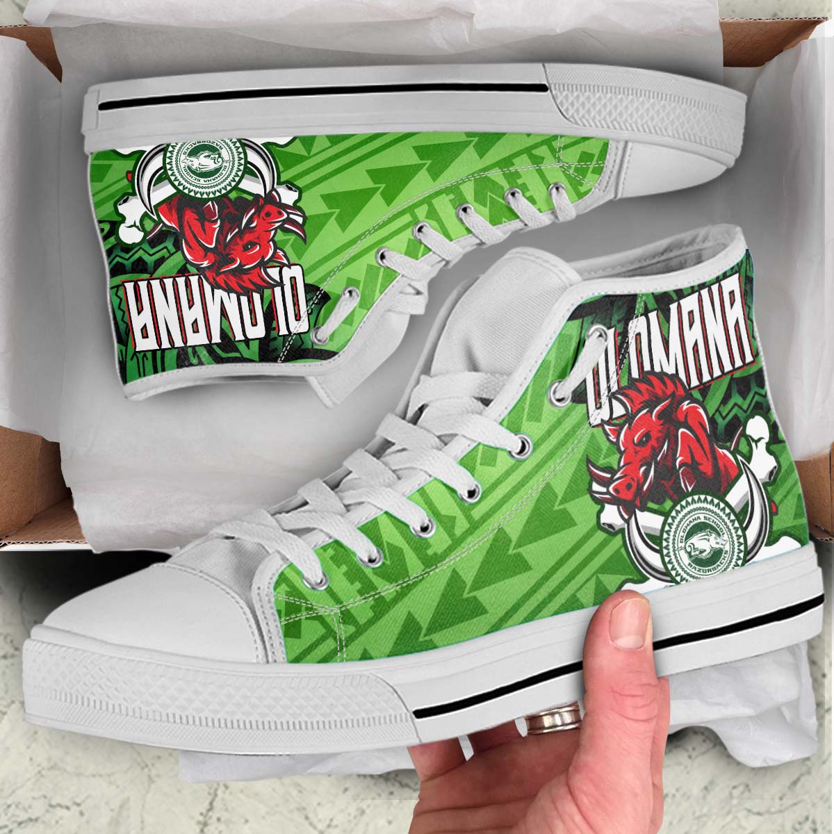 Hawaii High Top Shoes - Olomana High & Intermediate School Polynesian Pattern