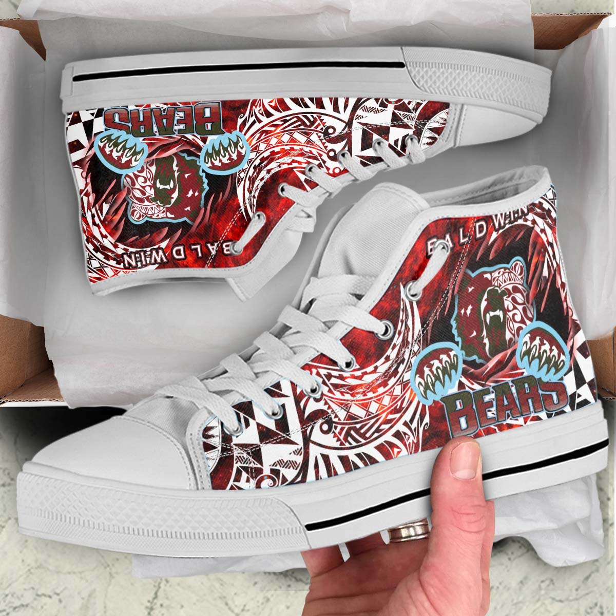 Hawaii High Top Shoes - Baldwin High School Polynesian Tribal Pattern