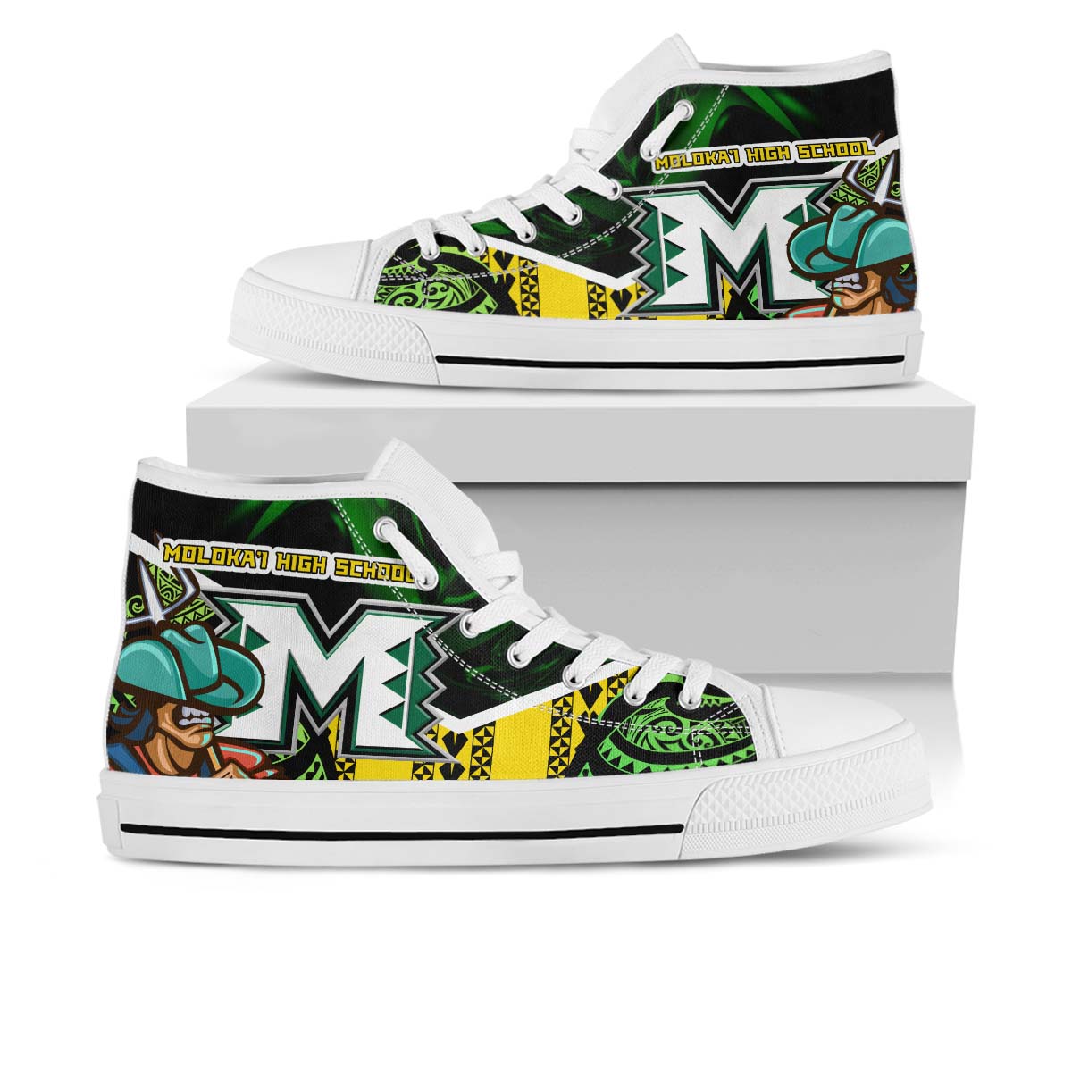 Hawaii High Top Shoes - Moloka��i High School Polynesian Tribal Pattern