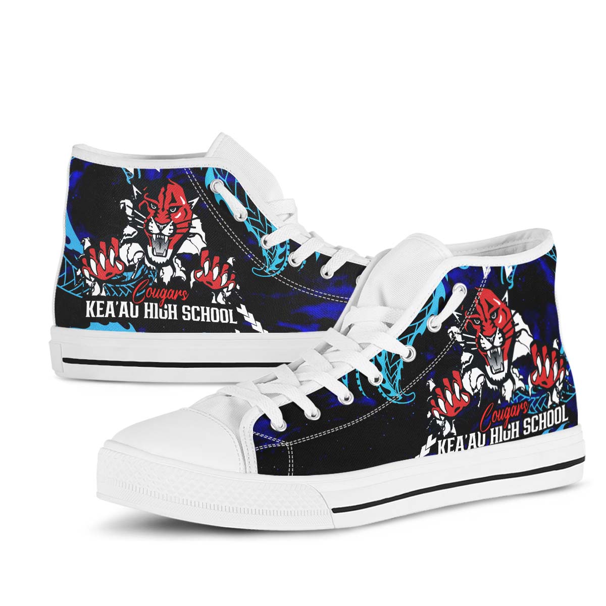 Hawaii High Top Shoes - Keaʻau High School Polynesian Tribal Pattern Art