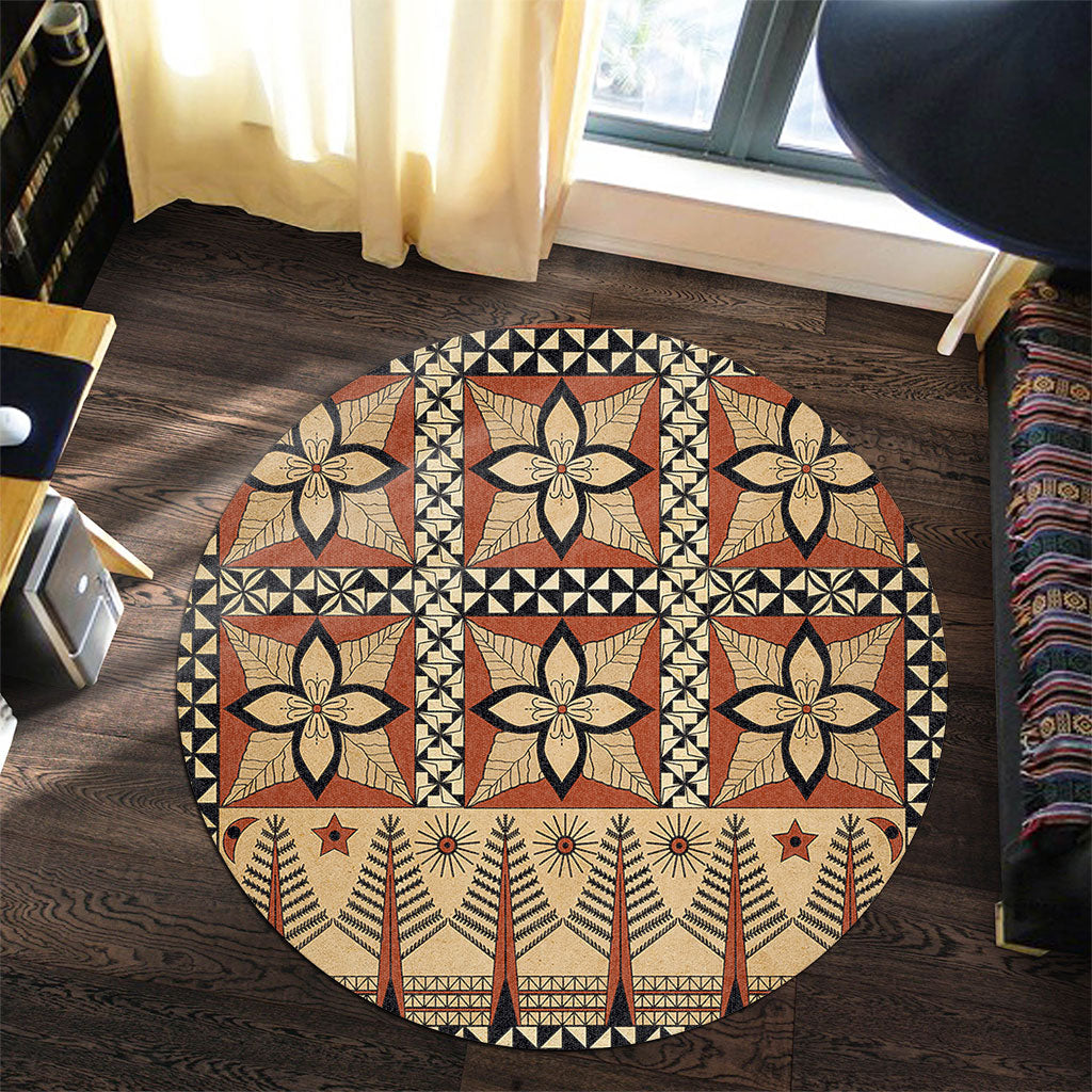 Tonga Round Rug Tapa Motif