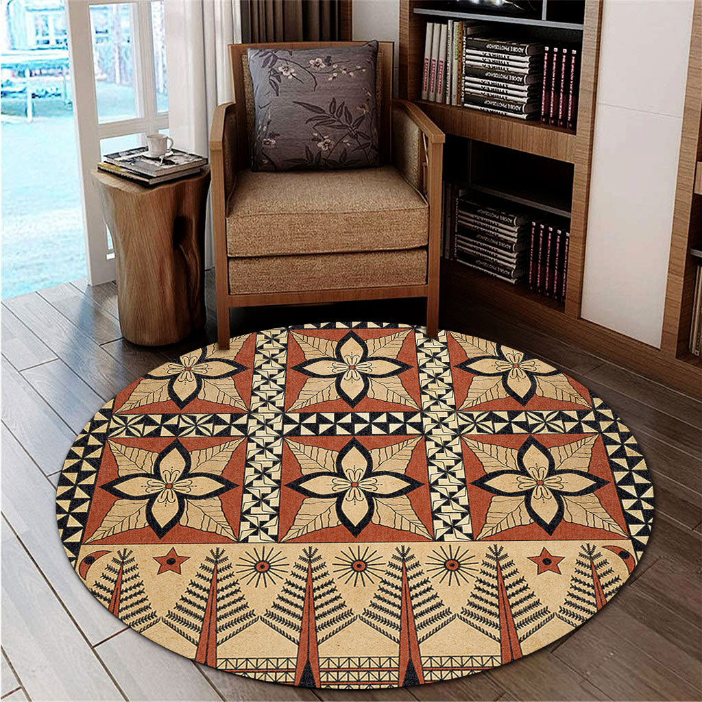 Tonga Round Rug Tapa Motif