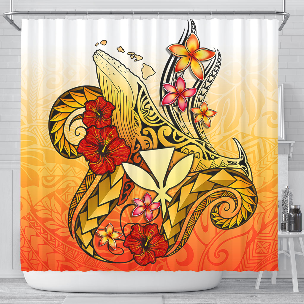 Hawaii Shower Curtain Humpback Whale with Hibiscus Plumeria