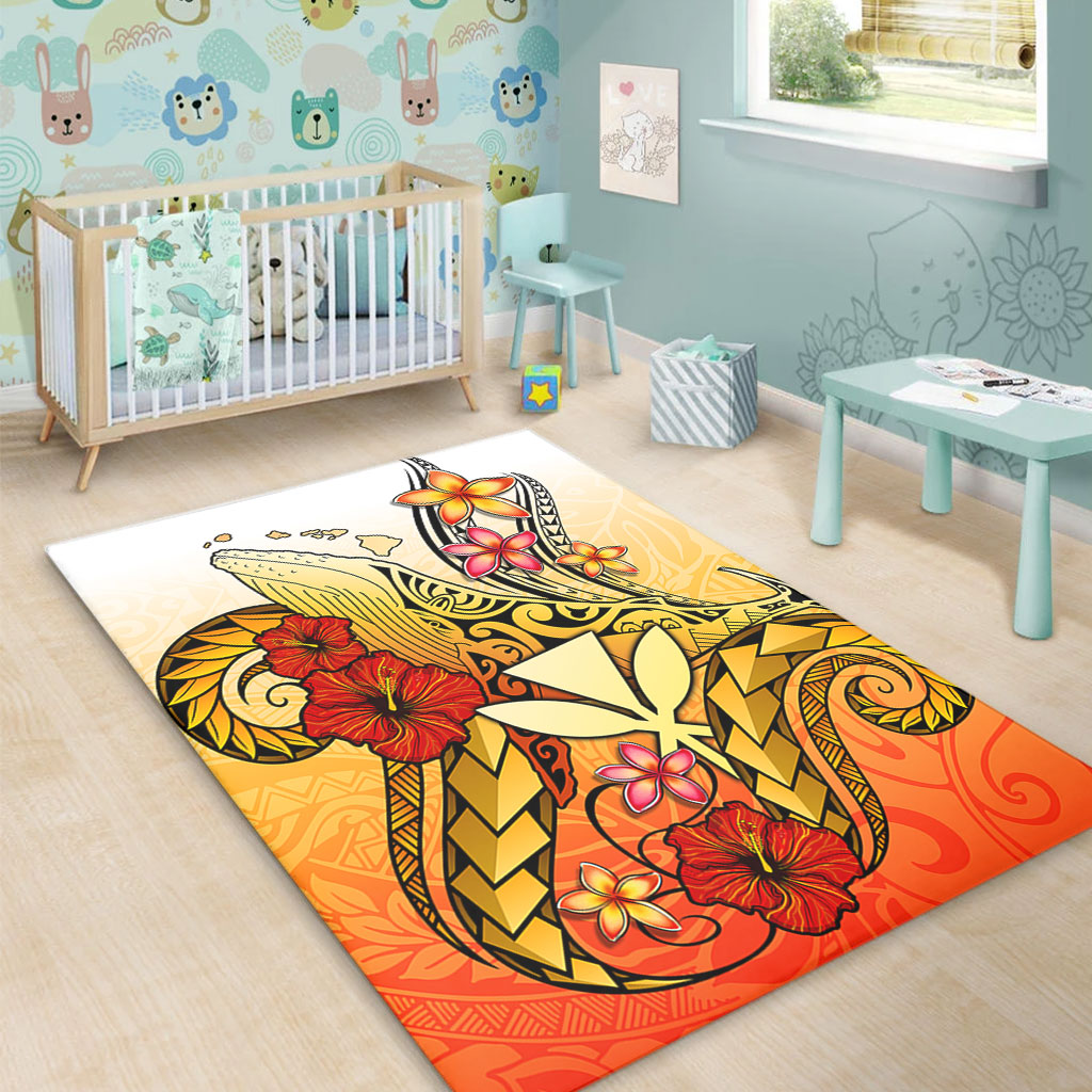 Hawaii Area Rug Humpback Whale with Hibiscus Plumeria
