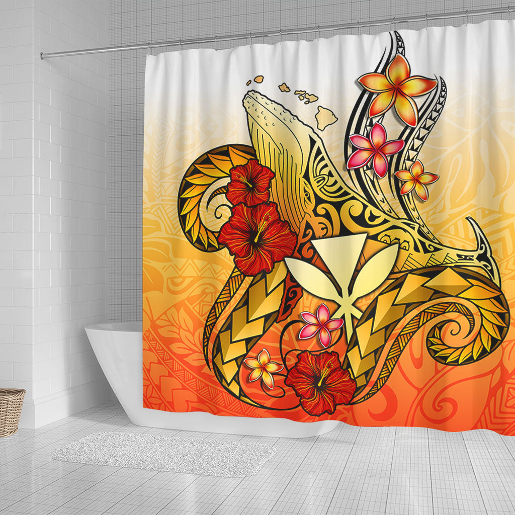 Hawaii Shower Curtain Humpback Whale with Hibiscus Plumeria
