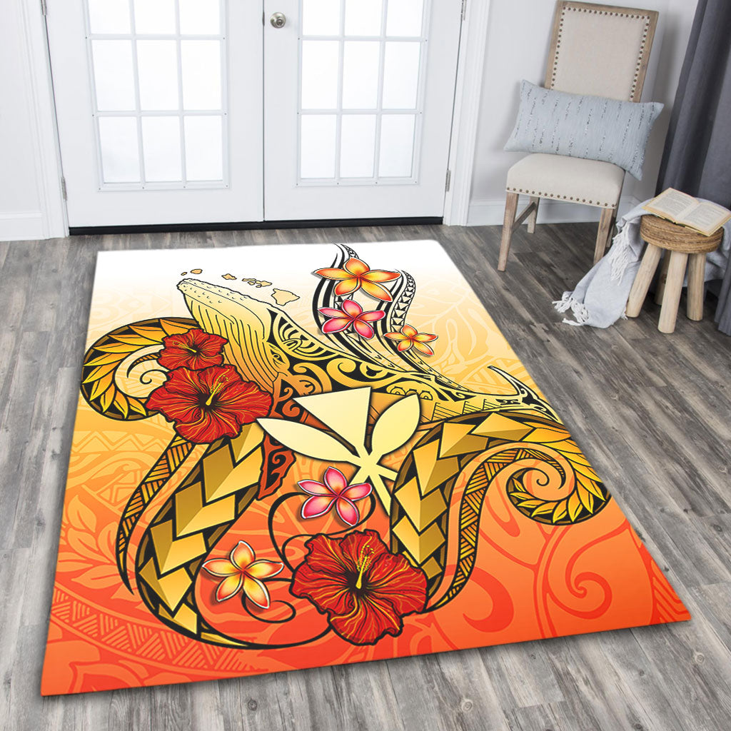 Hawaii Area Rug Humpback Whale with Hibiscus Plumeria