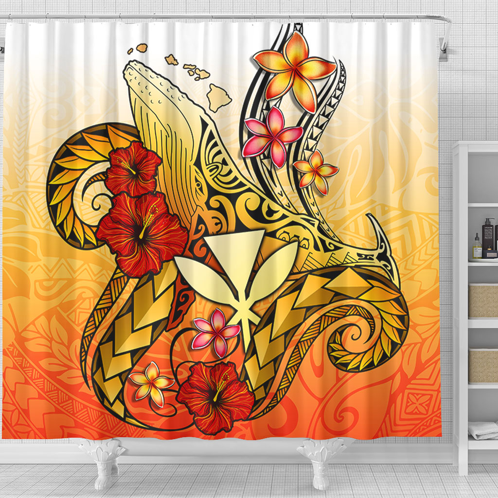 Hawaii Shower Curtain Humpback Whale with Hibiscus Plumeria