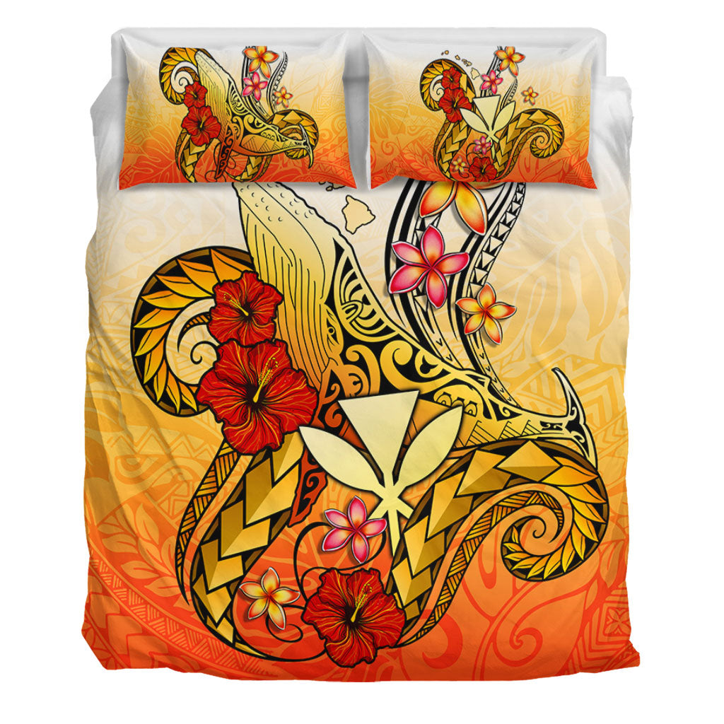 Hawaii Bedding Set Humpback Whale with Hibiscus Plumeria