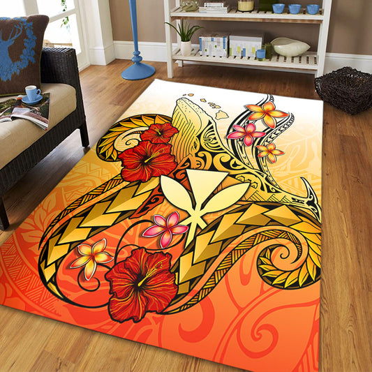 Hawaii Area Rug Humpback Whale with Hibiscus Plumeria