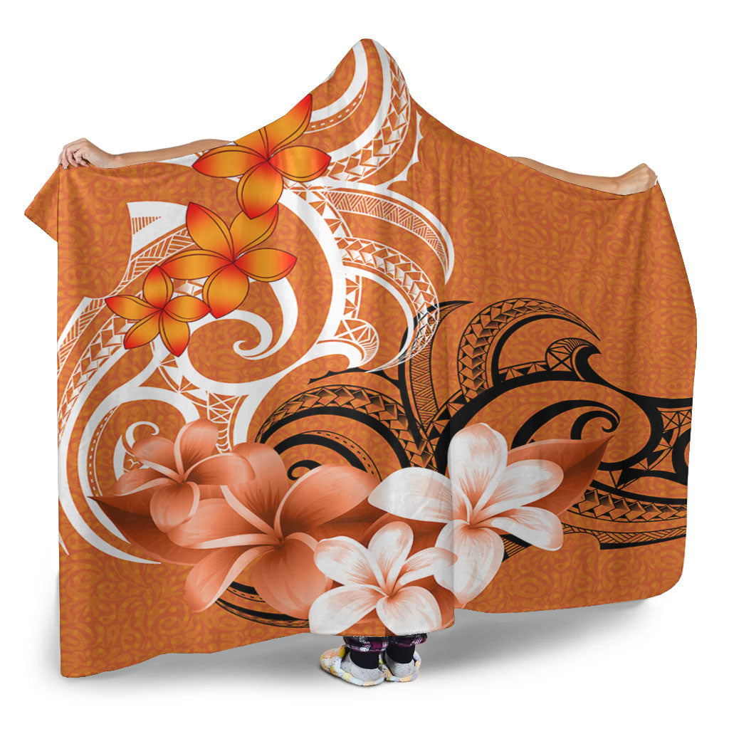 Polynesian Hooded Blanket Polynesian Floral Spirit Orange