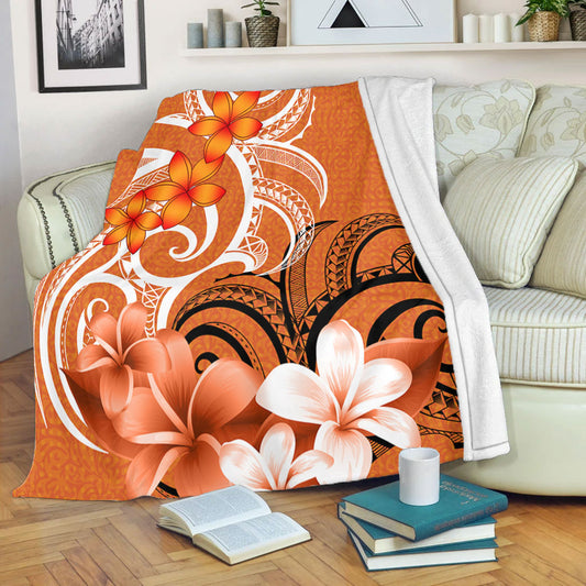 Polynesian Premium Blanket Polynesian Floral Spirit Orange