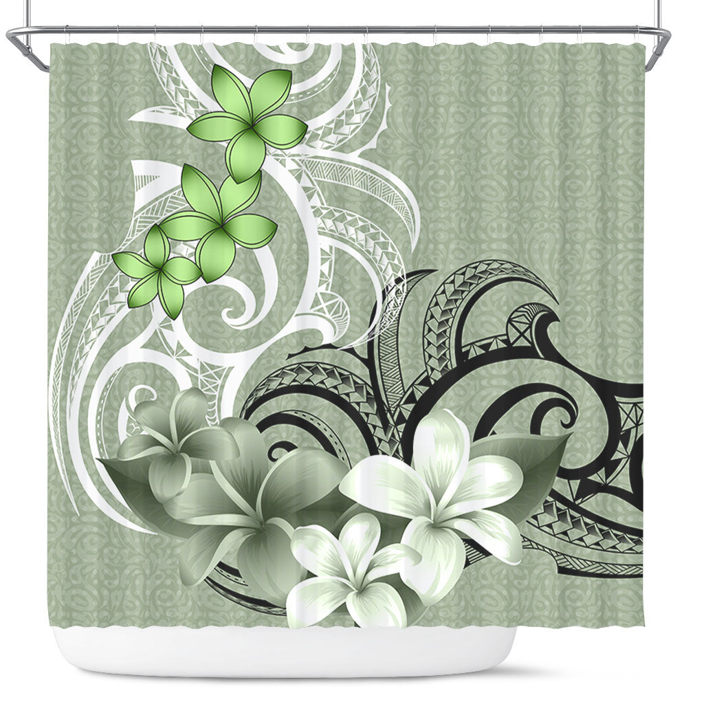 Polynesian Shower Curtain Polynesian Floral Spirit Sage Green