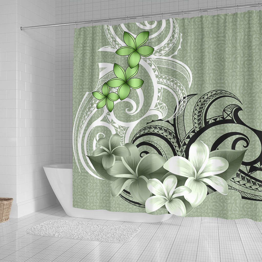 Polynesian Shower Curtain Polynesian Floral Spirit Sage Green