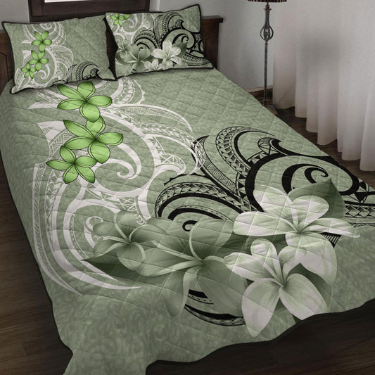 Polynesian Quilt Bed Set Polynesian Floral Spirit Sage Green