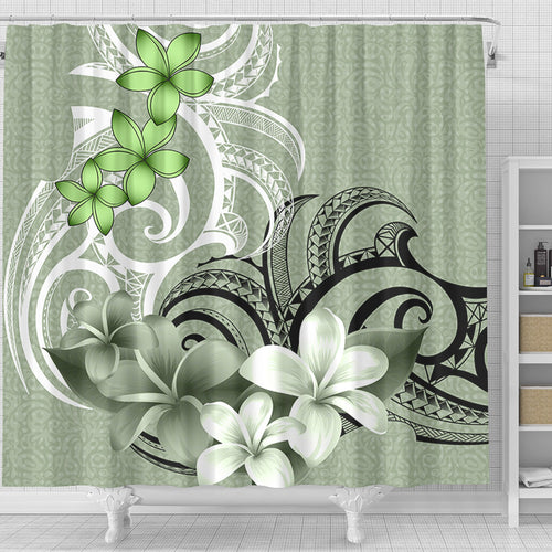 Polynesian Shower Curtain Polynesian Floral Spirit Sage Green
