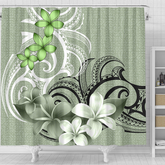 Polynesian Shower Curtain Polynesian Floral Spirit Sage Green