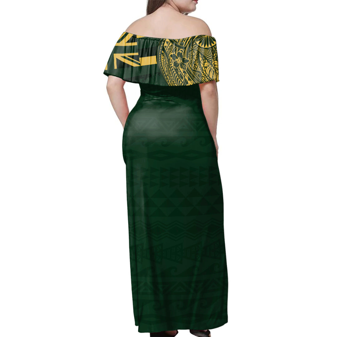 Hawaii Woman Off Shoulder Long Dress Hana High and Elementary School With Crest Style