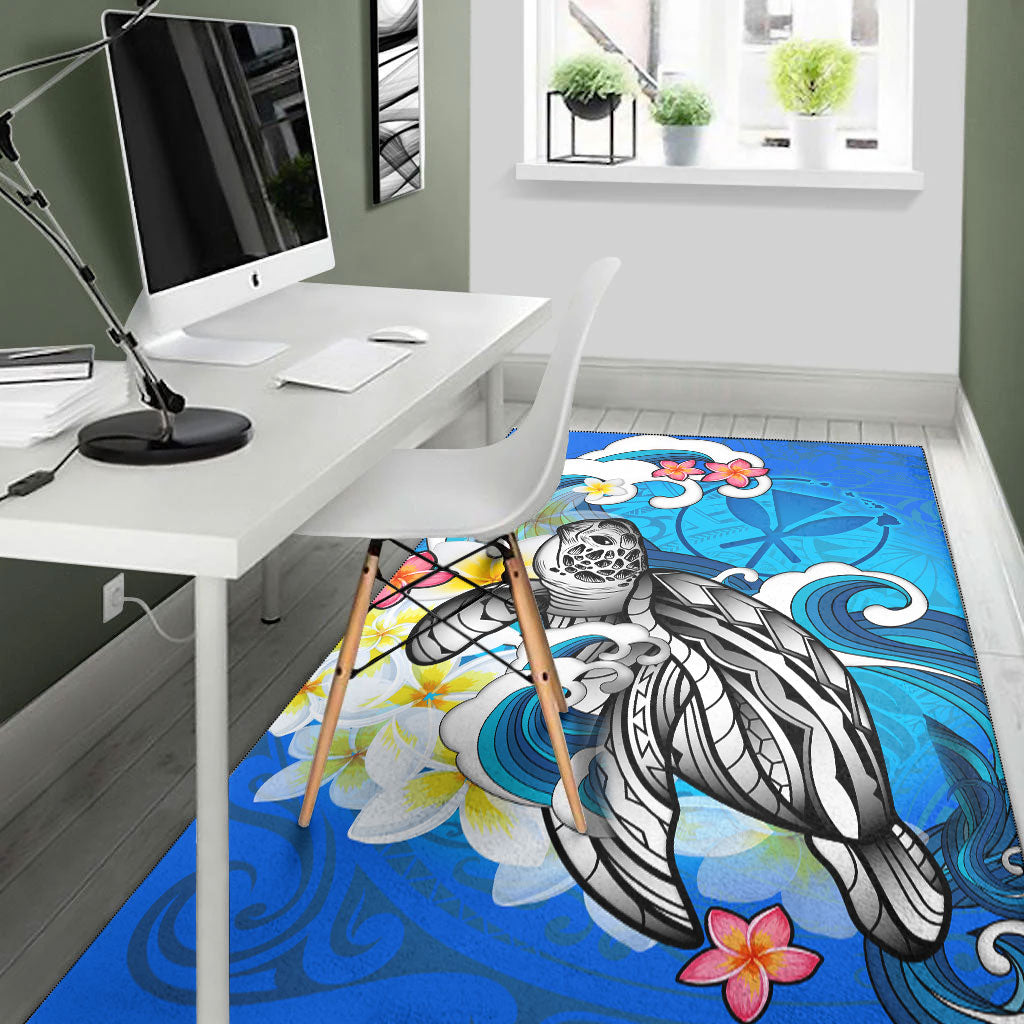 Hawaii Area Rug Turtle With Plumeria Flowers