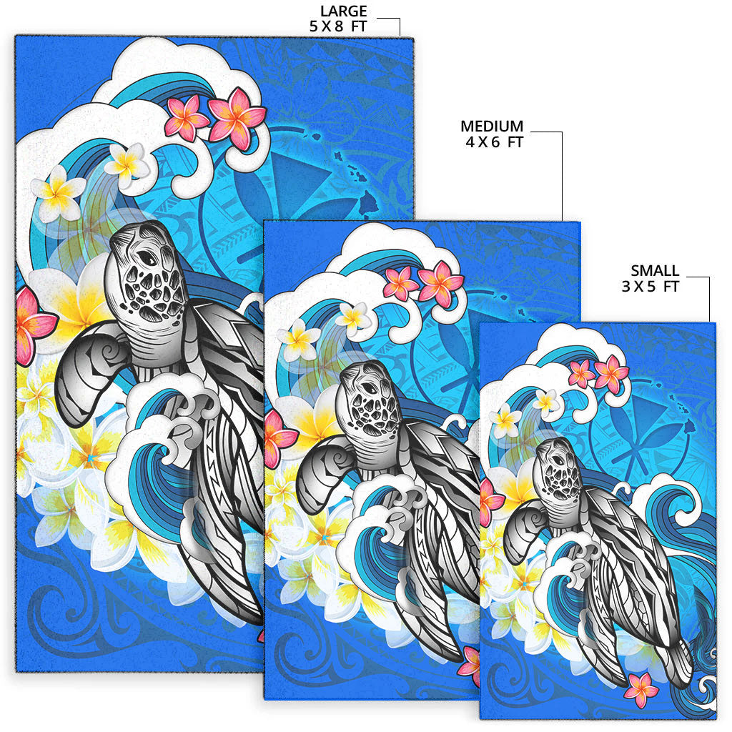 Hawaii Area Rug Turtle With Plumeria Flowers