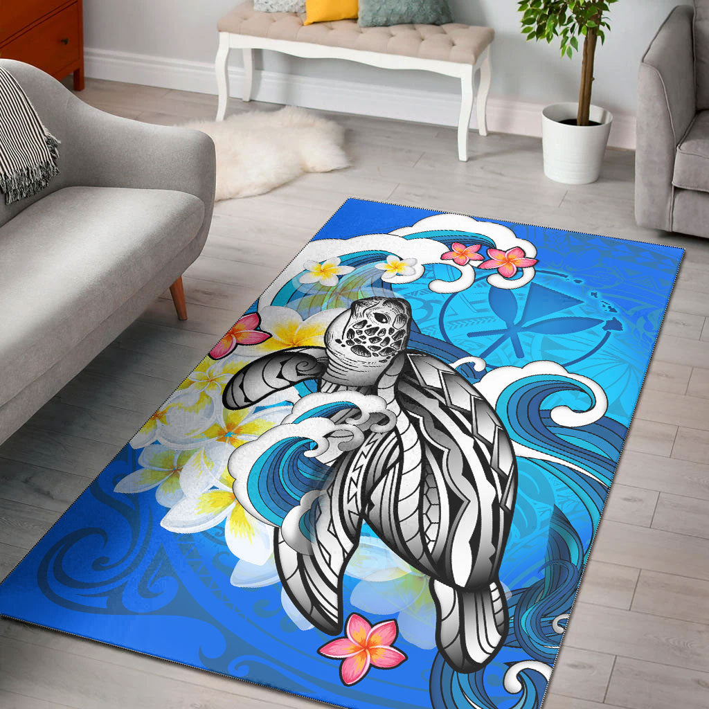 Hawaii Area Rug Turtle With Plumeria Flowers