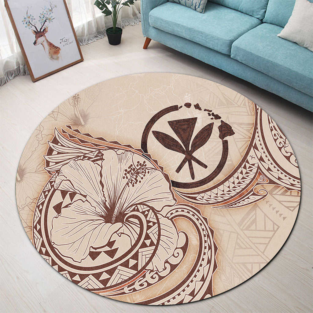 Hawaii Round Rug Hibiscus Flower Vintage Style