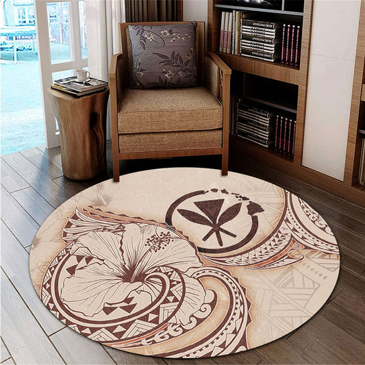 Hawaii Round Rug Hibiscus Flower Vintage Style