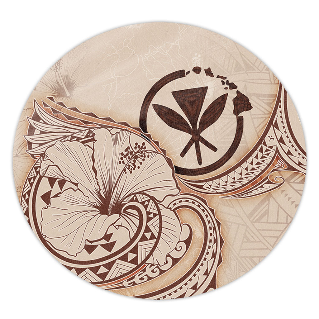 Hawaii Round Rug Hibiscus Flower Vintage Style