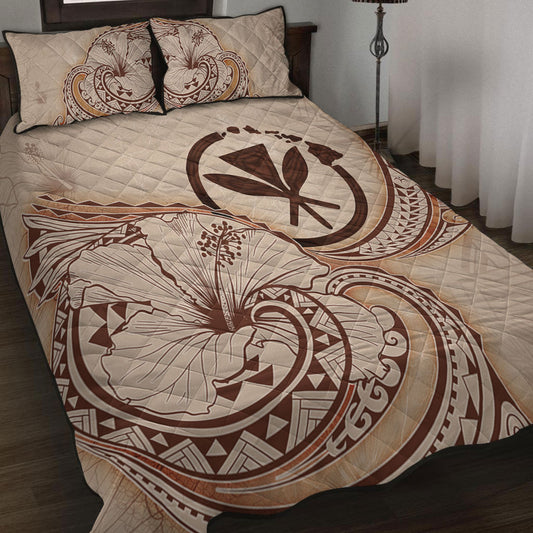 Hawaii Quilt Bed Set Hibiscus Flower Vintage Style