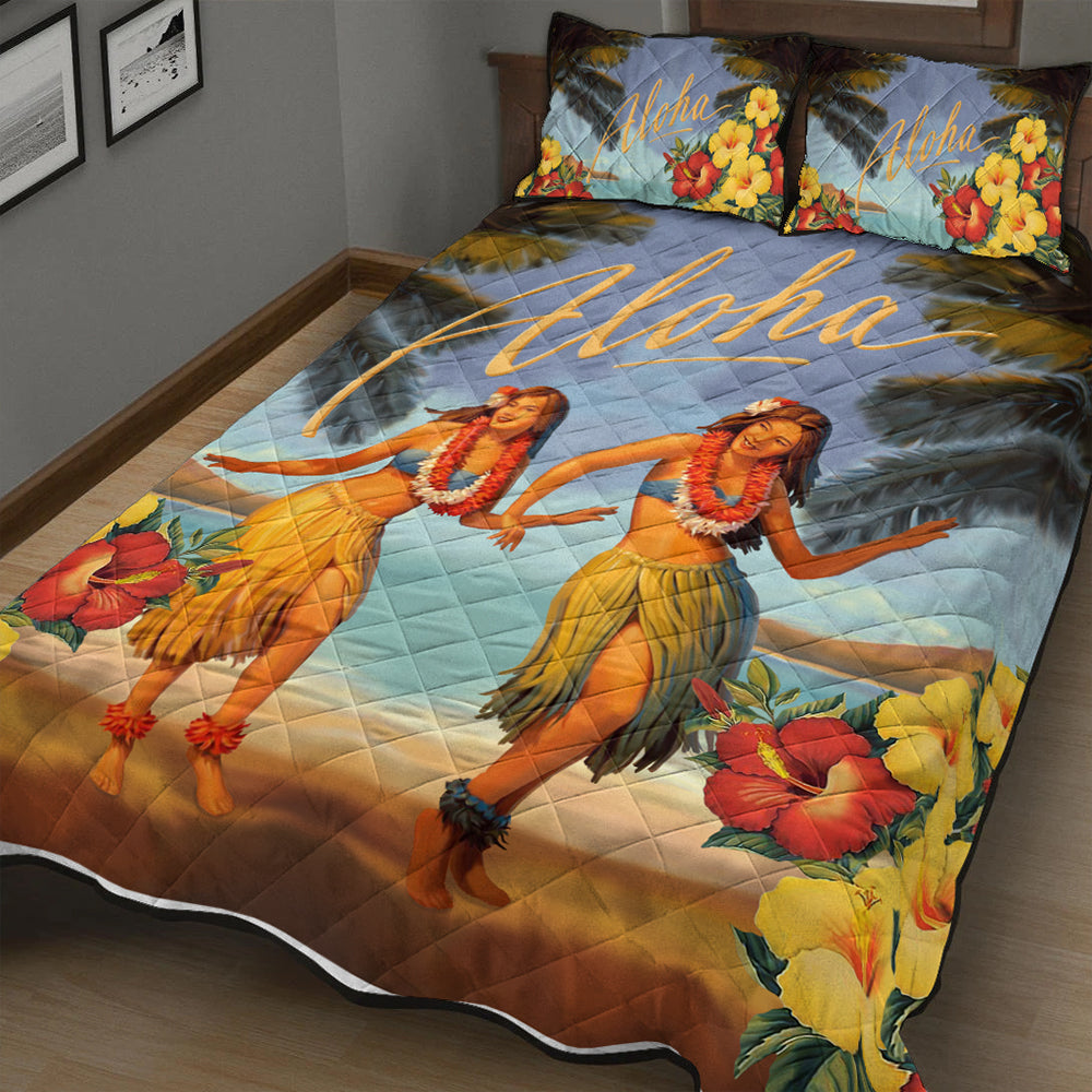 Hawaii Quilt Bed Set Aloha Hula Dance Hibiscus