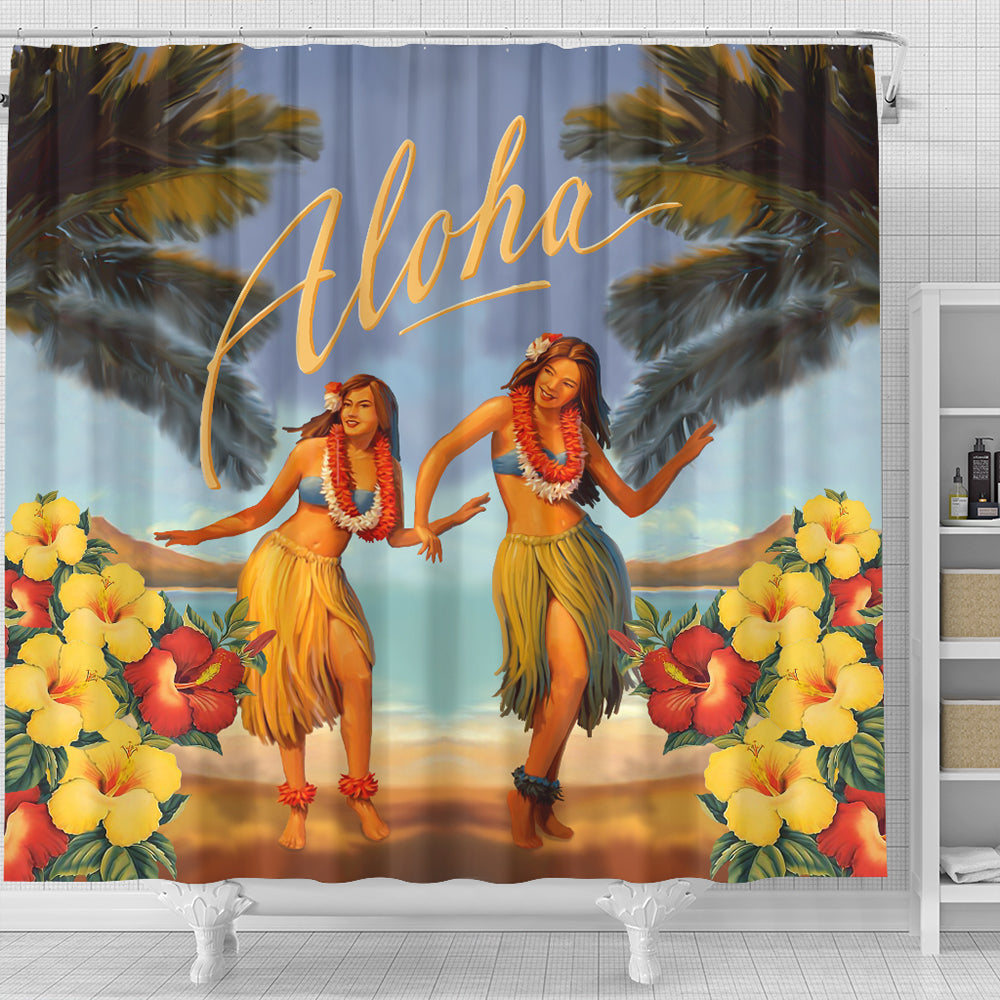 Hawaii Shower Curtain Aloha Hula Dance Hibiscus
