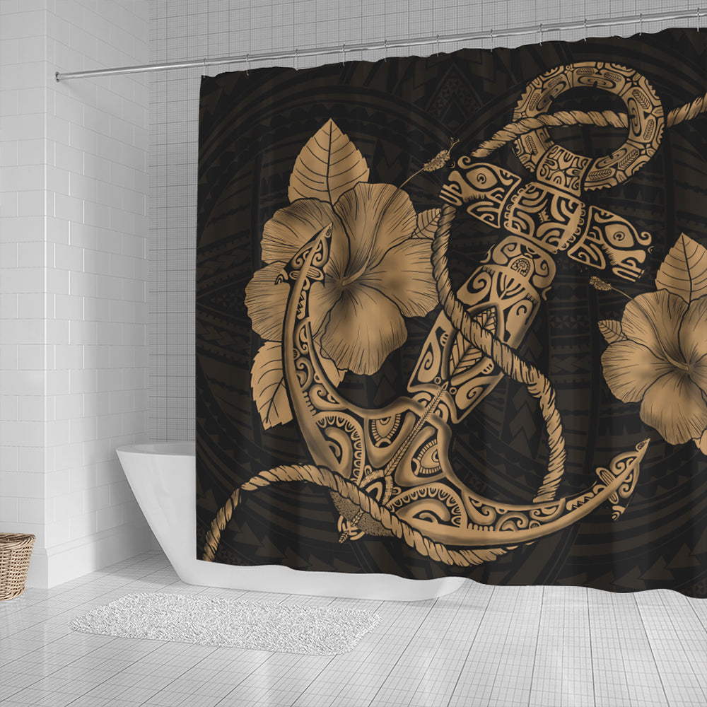Hawaii Shower Curtain Anchor Poly Tribal Gold