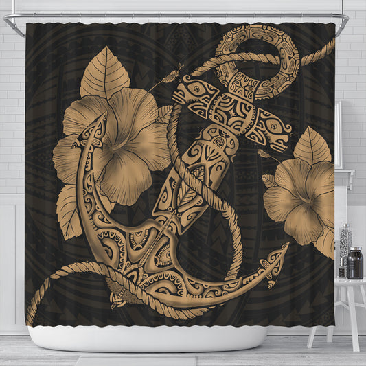 Hawaii Shower Curtain Anchor Poly Tribal Gold