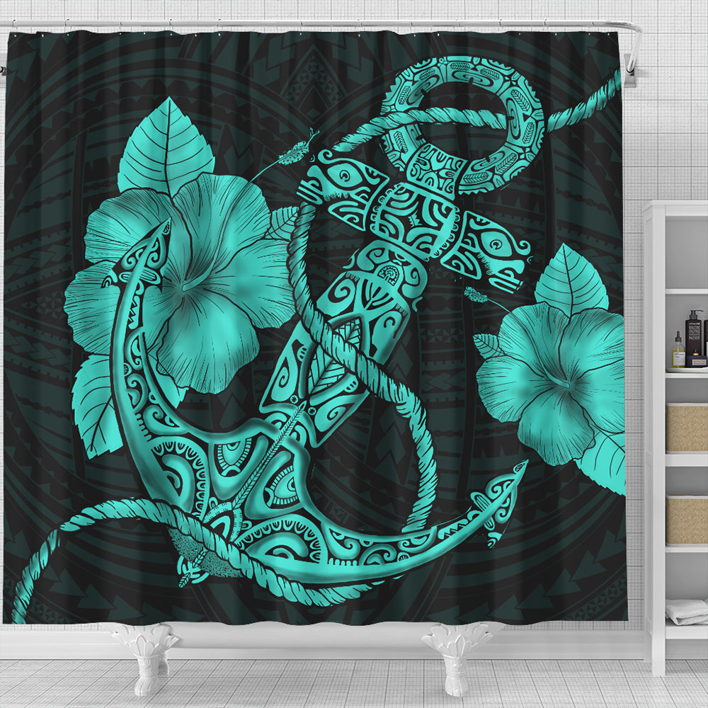 Hawaii Shower Curtain Anchor Poly Tribal Turquoise