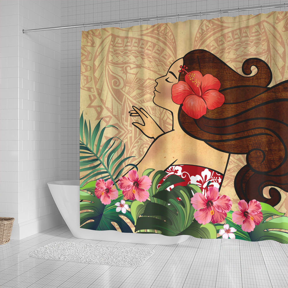 Hawaii Shower Curtain Beautiful Hula Girl Hibiscus Tropical