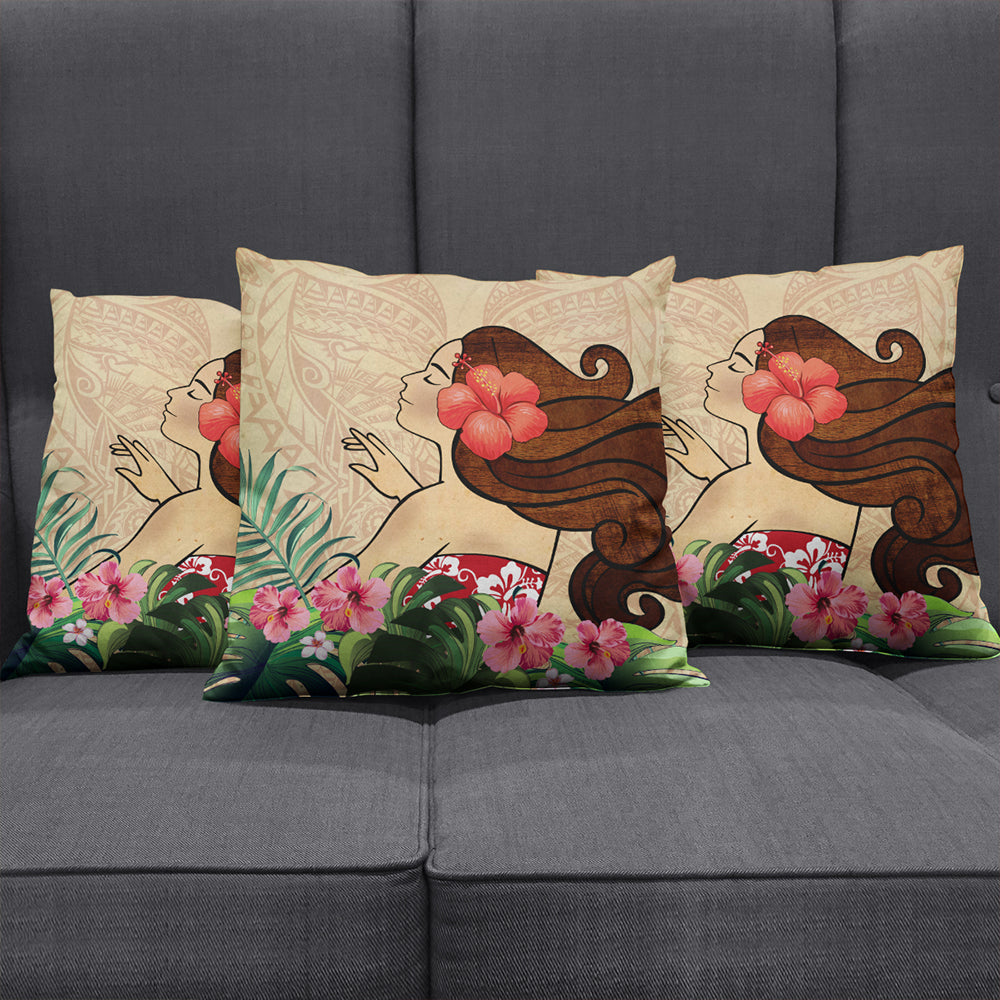 Hawaii Pillow Cover Beautiful Hula Girl Hibiscus Tropical