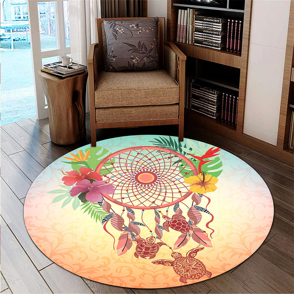 Hawaii Round Rug Flower Dreamcatcher
