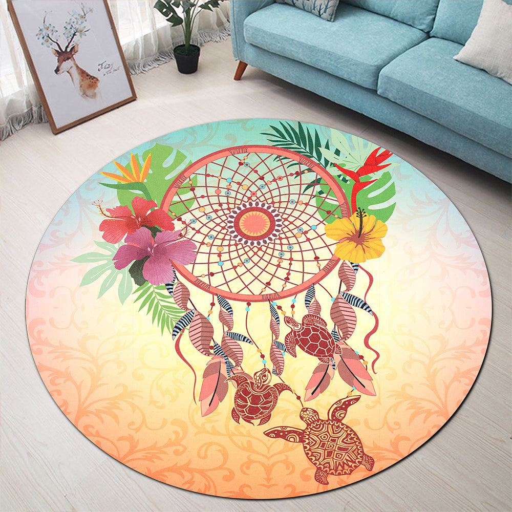 Hawaii Round Rug Flower Dreamcatcher