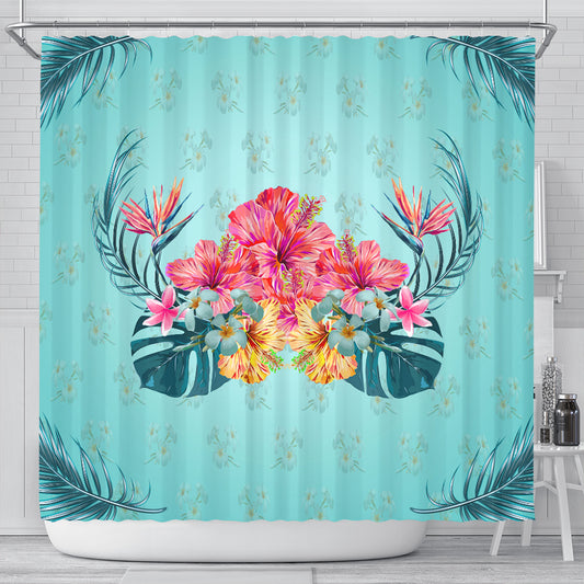 Hawaii Shower Curtain Flower Hibicus Plumeria Centre