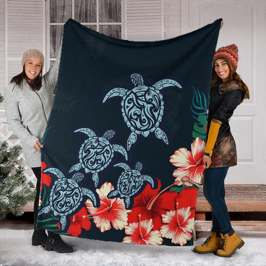 Hawaii Premium Blanket Four Turtle Hibiscus Tropical