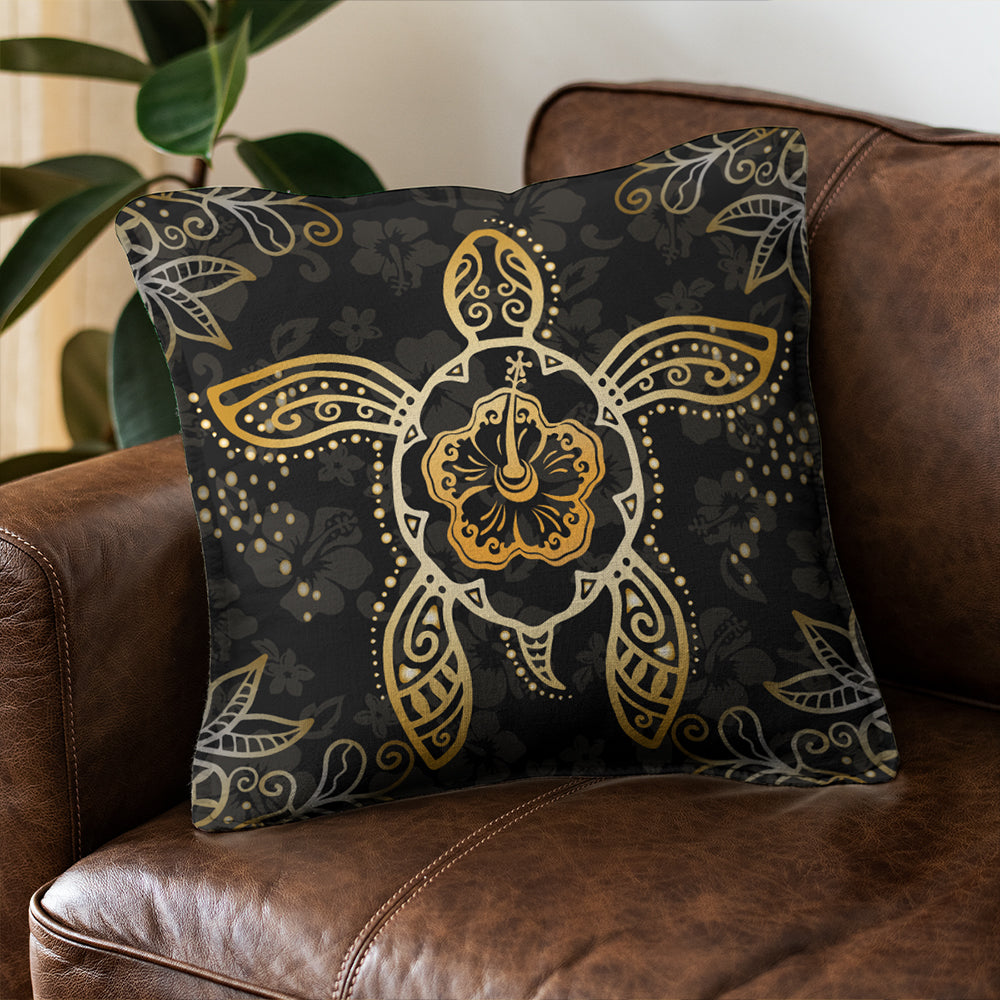 Hawaii Pillow Cover Golden Hibiscus And Turtle