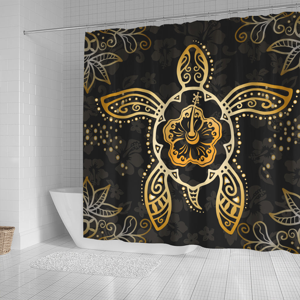 Hawaii Shower Curtain Golden Hibiscus And Turtle