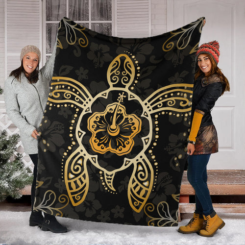 Hawaii Premium Blanket Golden Hibiscus And Turtle
