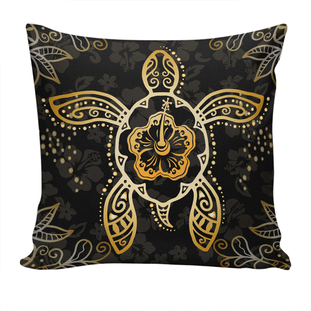 Hawaii Pillow Cover Golden Hibiscus And Turtle