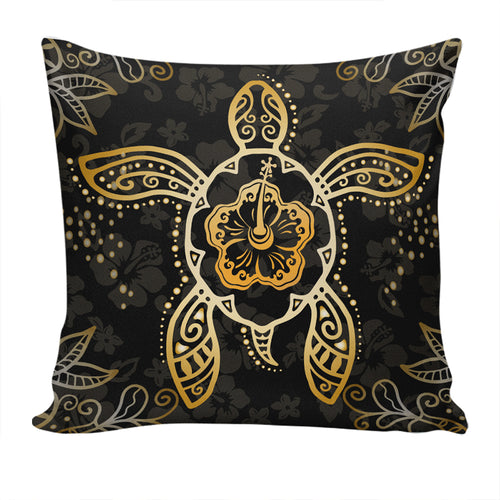 Hawaii Pillow Cover Golden Hibiscus And Turtle